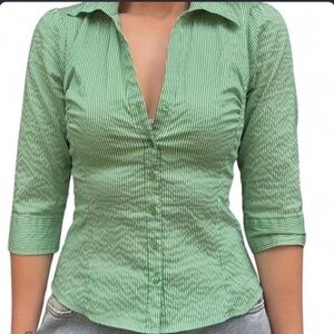 H&M Green Pinstripe Button Down Shirt
